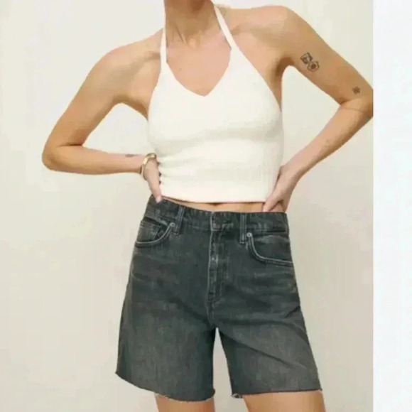 NWT Reformation Jeans Raye Mid Rise 6" Relaxed Jean Shorts Galveston Black 29 - Picture 1 of 3